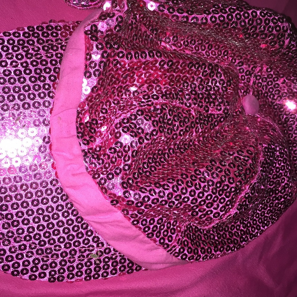 A hot pink sequence hat